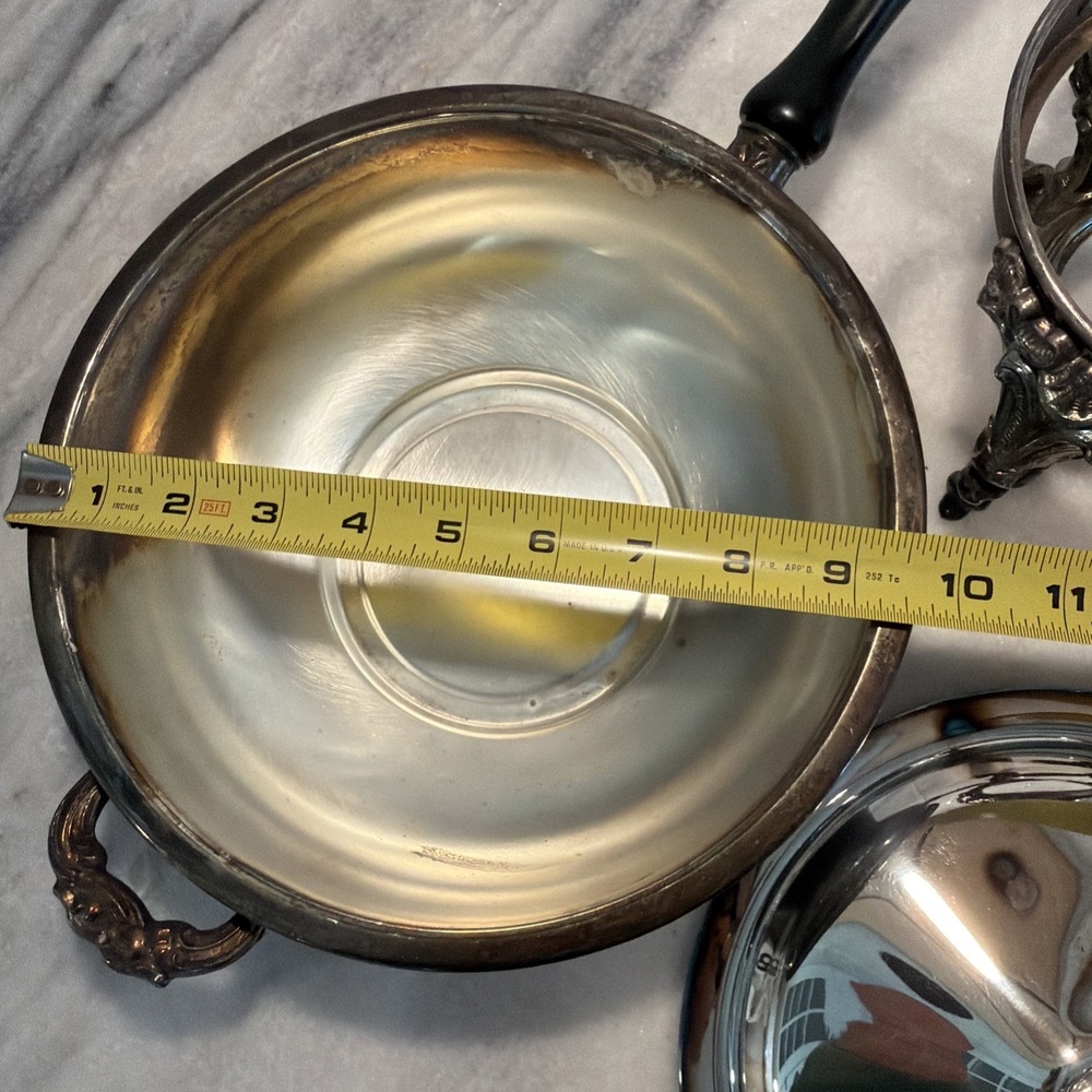 Vtg. Silverplate Covered Chaffing Dish w/ Stand, Burner OLA007 - Picture 13 of 15